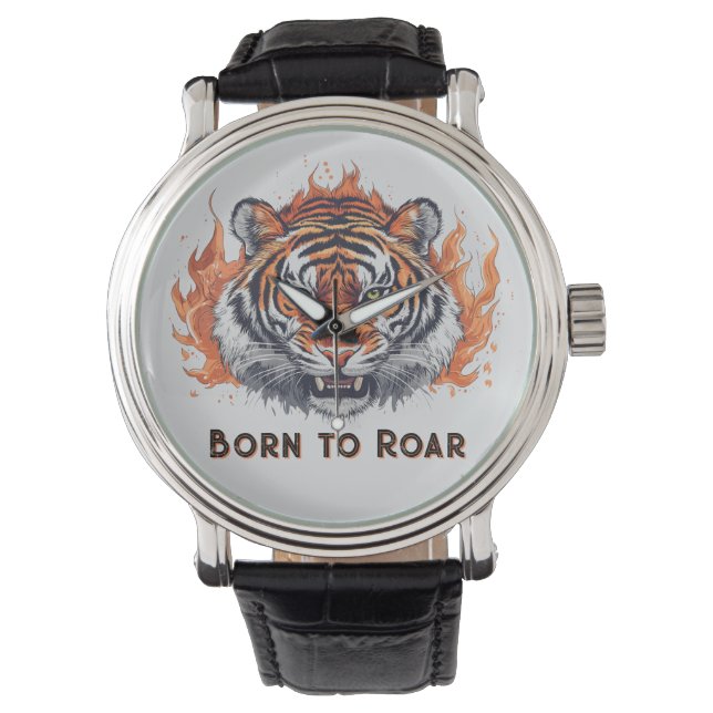 Relógio Tigre ferido com chamas - Texto personalizável (Frente)