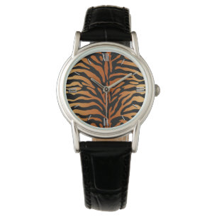 Relógio Tigre Impressão animal, âmbar, preto e torrado