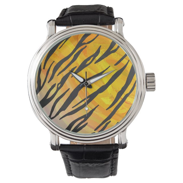 Relógio Tigre Impressão de preto e laranja (Frente)