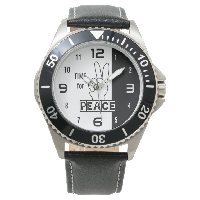 Relógio Time for Peace – Black & White Hand Design (Frente)