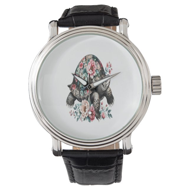 Relógio Tinta e Lave Tartaruga com Shell Floral. (Frente)