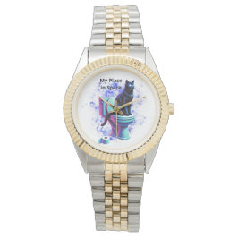 Relógio Toilet de Gato Negro Cósmico - Arte Surreal Vaporw