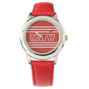 Relógio Tomate Red Stripes monogramas personalizados