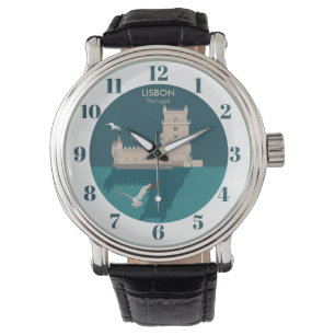 Relógio Torre Lisboa de Belem no estilo do poster vintage
