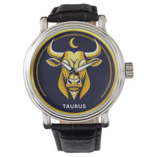 Relógio Touro Dourado no Círculo Zodiacal Cósmico