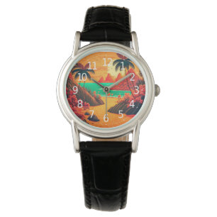 Relógio Trabalho de arte de Paisagem Tropical de Verão Col