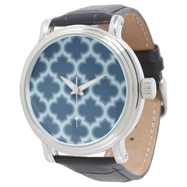 Relógio Trellis Azul e Azul Bebê, Treliça, Quatrefoil (Angular)
