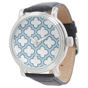 Relógio Trellis branca e azul-bebê, lete, quatrefoil