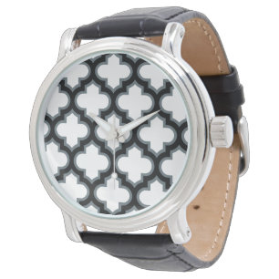 Relógio Trellis branca e preta, lete, quatrefoil