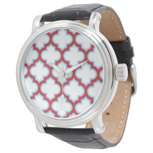 Relógio Trellis branca e vermelha, lete, quatrefoil
