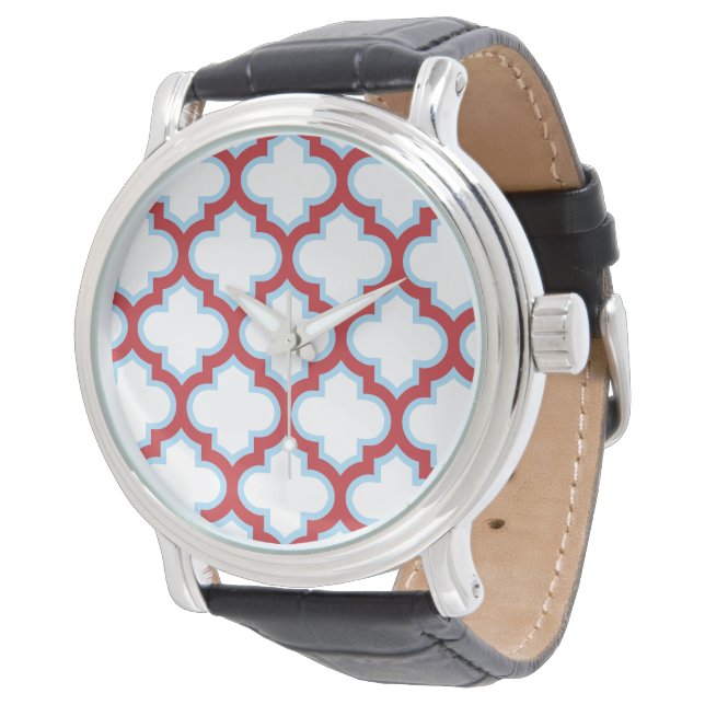 Relógio Trellis, Treliça, Quadri-fólio Branco e Vermelho (Angular)
