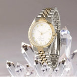 Relógio Trendy Beige Na moda do Monograma Dourado<br><div class="desc">Trendy Beige Na moda Dourado Monograma inicial e nome. Uma maravilhosa ideia de presente para qualquer senhora, Este elegante e moderno relógio é desenhado com tipografia escrita à mão, combinada com uma tipografia de blocos em preto, sobre um fundo neutro de Ivory Cream, e tem espaço para você escrever seu...</div>