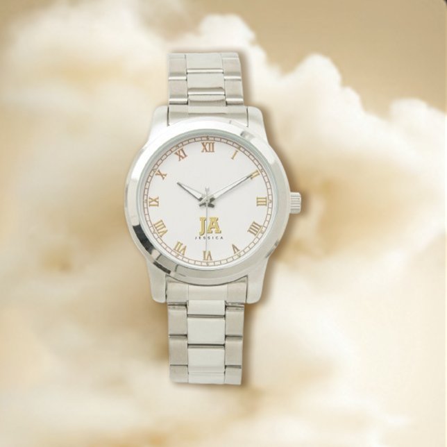 Relógio Trendy Beige Na moda do Monograma Dourado (Criador carregado)