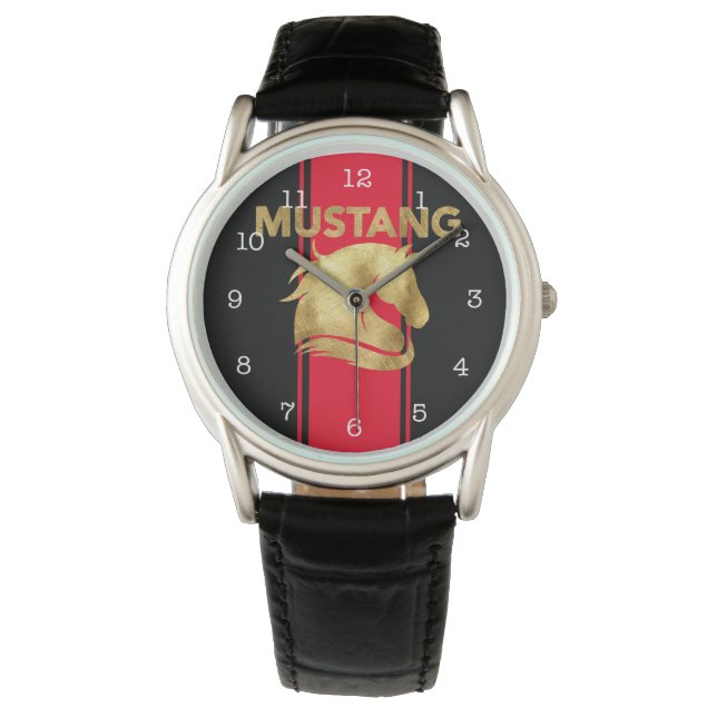 Relógio Trendy Red Racing Stripes Dourado Mustang (Frente)