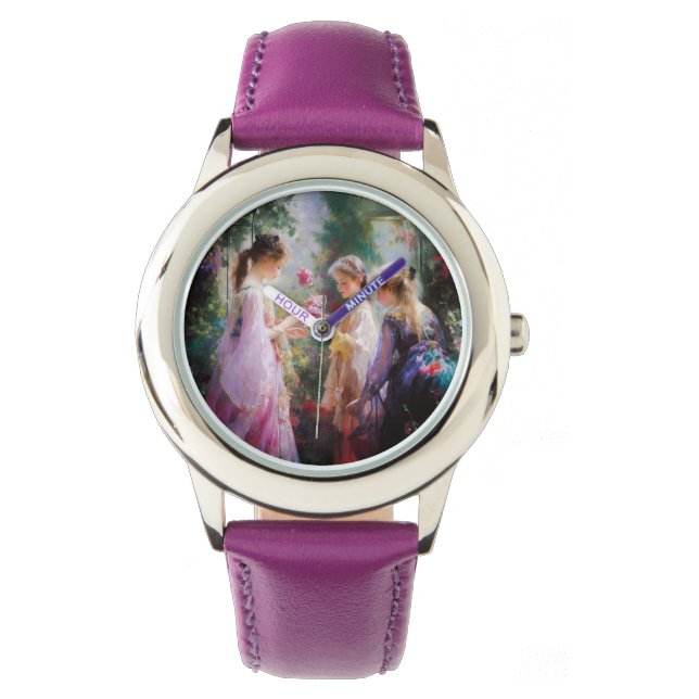 Relógio Três garotas brincando num jardim (Frente)