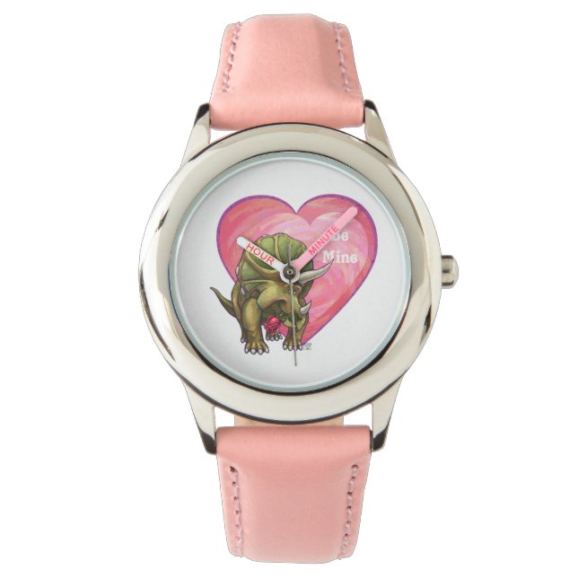 Relógio Triceratops Rosa vermelha Coração (Frente)