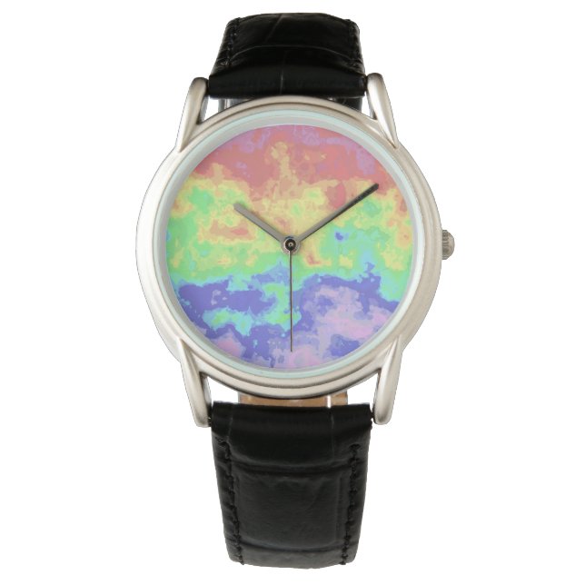 Relógio Trippy Retro Groovy Boho Hippie Rainbow (Frente)
