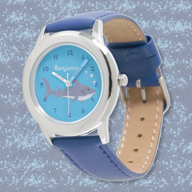 Relógio Triturador de Cartoon Gelado (Cute cartoon swimming shark kid watch with name . )
