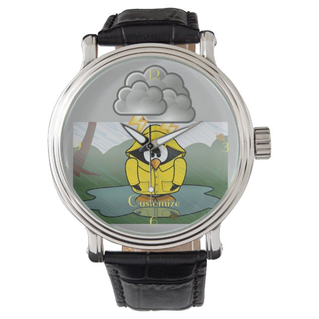 Relógio Trocando Rainy Day Pinguin Thunder_Cove (Frente)