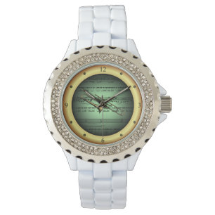 Relógio Trombone ~ Sheet Music ~ Verde/Dourado Background 