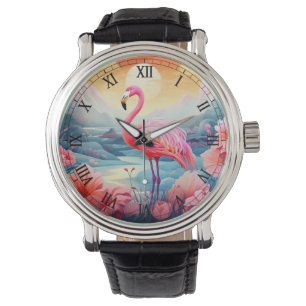 Relógio Tropical Flamingo com Flores-76280