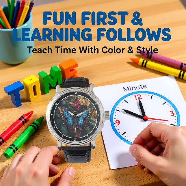 Relógio Tropical Radiance" - Blue Butterfly (Criador carregado)