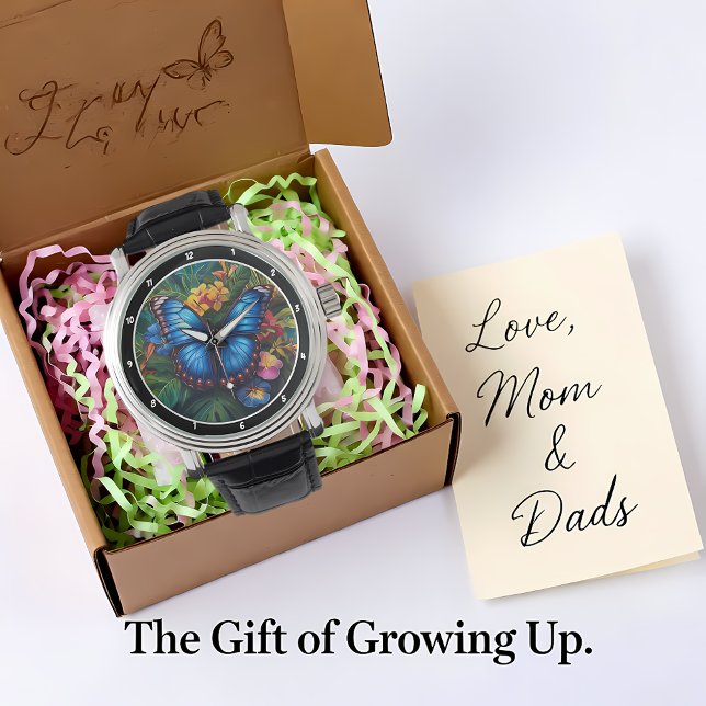 Relógio Tropical Whisper" - Blue Butterfly (Criador carregado)