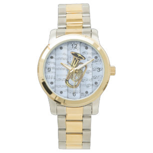 Relógio Tuba ~ Folha Rolada Música ~ Tint Azul Fundo ~