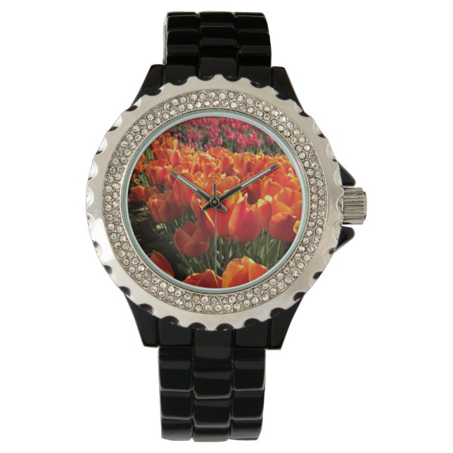 Relógio Tulipas laranja e vermelha (Frente)