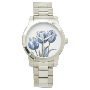 Relógio Tulipas no Azul Delft