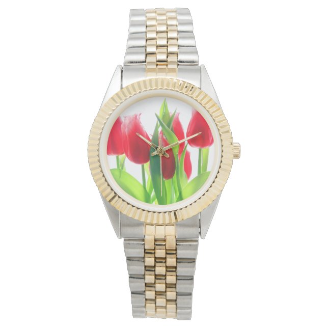 Relógio Tulipas Vermelhas Em Branco (Frente)