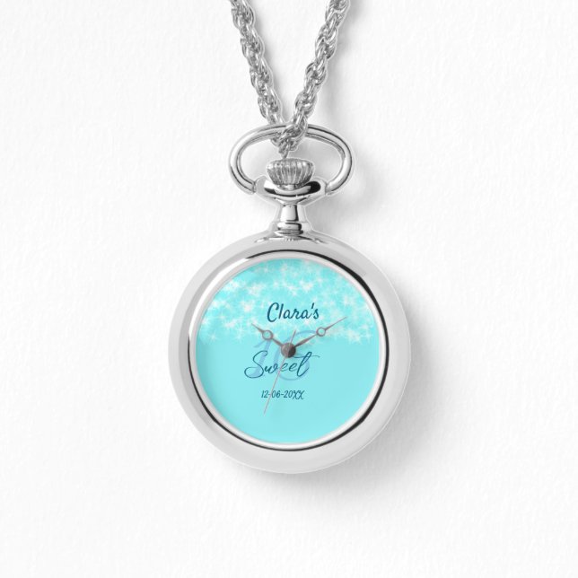 Relógio Turquoise teal agate doce 16 anos adicione nome da (Frente)