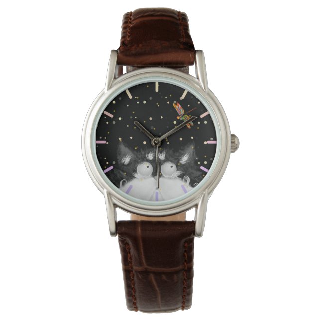 Relógio Tuxedo Cat Surpreendido por Dragonfly (Frente)