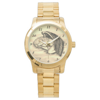 Relógio Um anjo dormindo no céu nuvem design de ouro