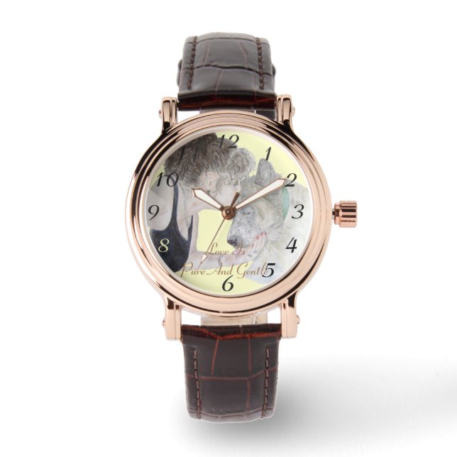 Relógio Um belo desenho amoroso da garota beijando o cacho (Frente)