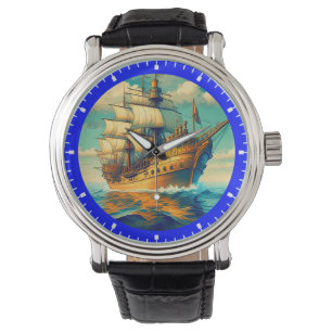 Relógio Uma Pintura De Um Navio Com As Velas Para Baixo- 5