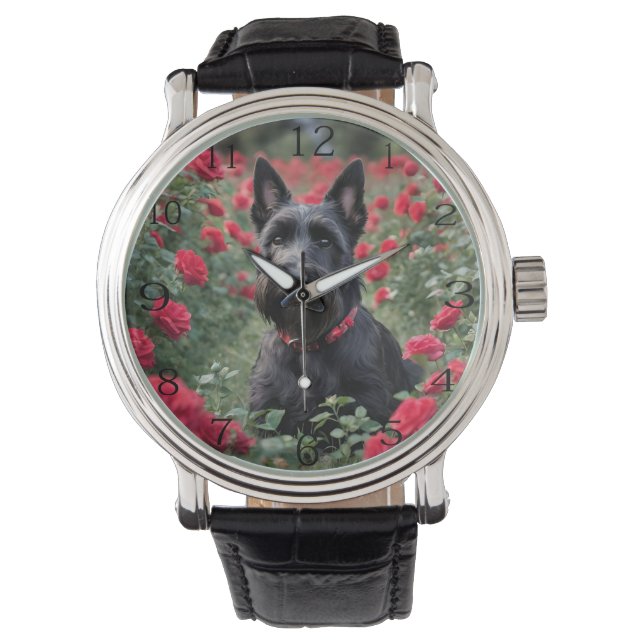 Relógio "Uma Rosa vermelha para o Black Scottish Terrier" (Frente)