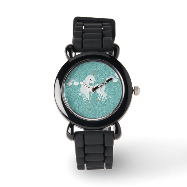 Relógio Unicorn Teal Glitter eWatch (Frente)