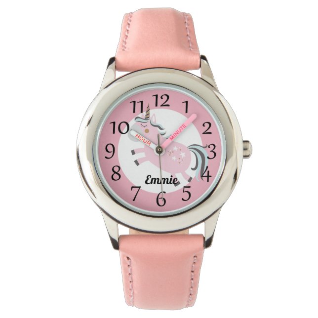 Relógio Unicórnio Rosa Personalizado Estrelas (Frente)