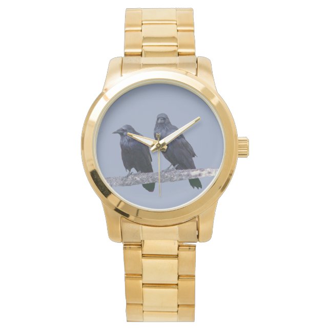Relógio Unisex Oversize Dourada Bracelet Watch w/ ravens (Frente)