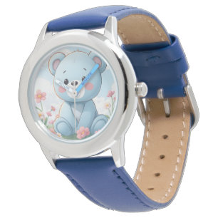 Relógio Ursa de pelúcia azul fofa no jardim