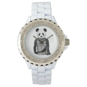 Relógio Urso de Panda com Martelo de Visitação