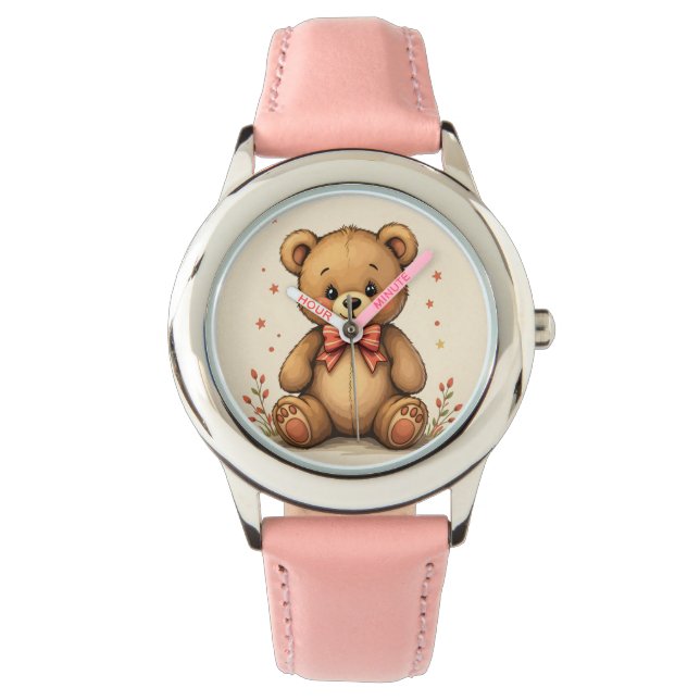 Relógio Urso marrom pequeno e adorável com gravata (Frente)