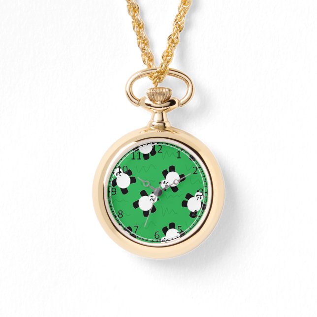Relógio Urso-panda com erva (Frente)
