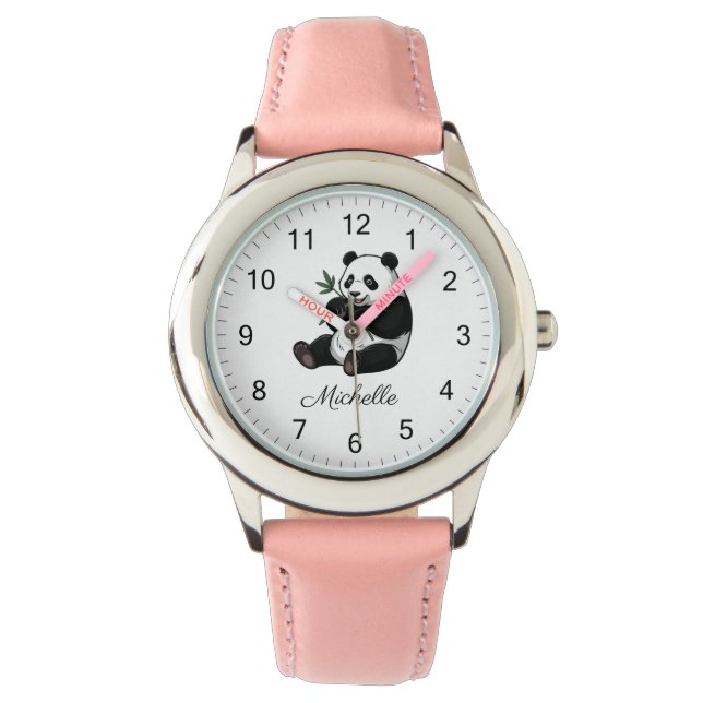 Relógio Urso Panda Fofo Personalizado Com Bambu Folhas Ver (Frente)