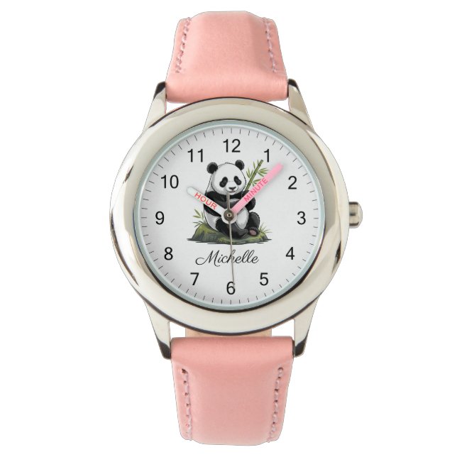 Relógio Urso Panda Fofo Personalizado Com Bambu Folhas Ver (Frente)