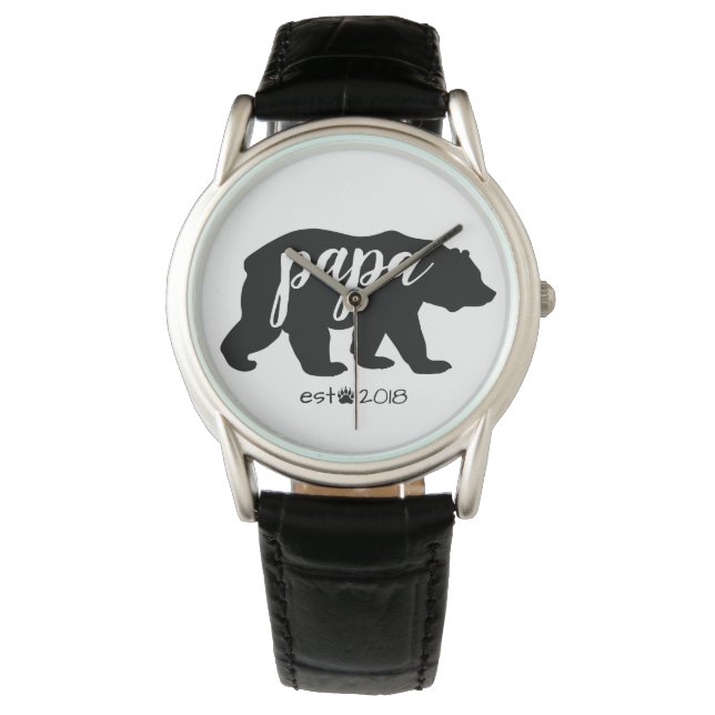Relógio Urso Papa com Script Preto e Branco Estabelecido n (Frente)
