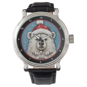 Relógio Urso Polar Jovial com Chapéu de Papai Noel