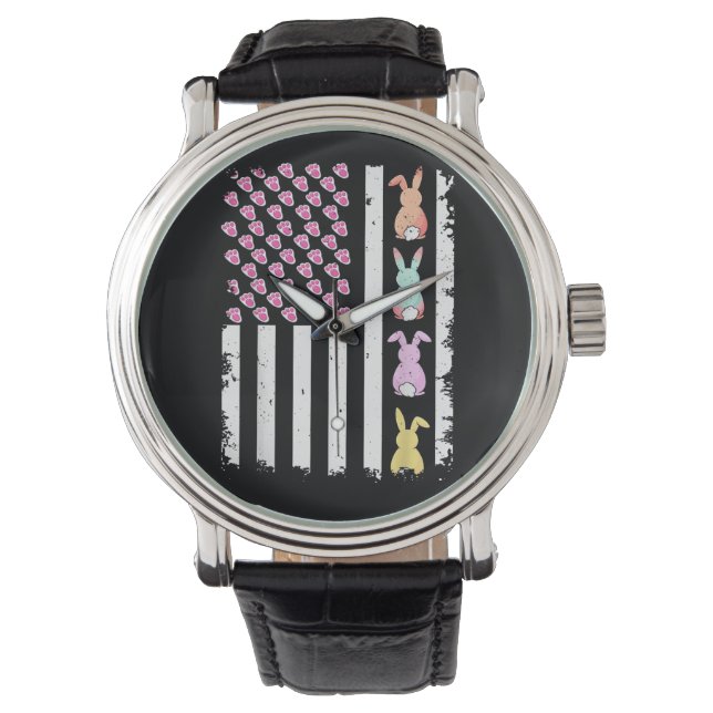 Relógio US American Flag with Bunny for Easter Day (Frente)