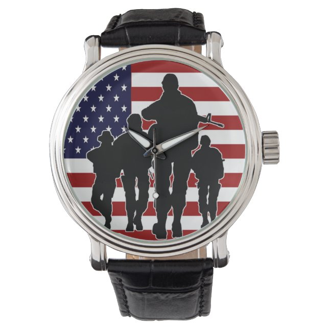 Relógio USA Flag Soldiers Silhout Wrist Watch (Frente)